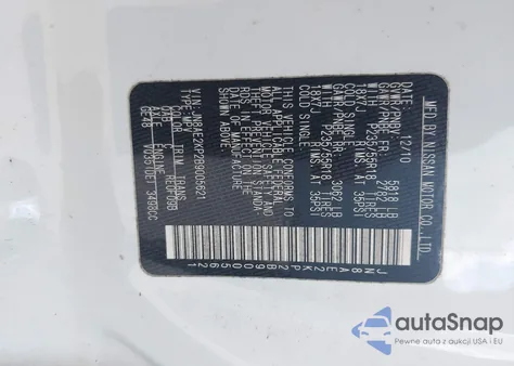 2011 Nissan Quest Le z USA, uszkodzony, nr VIN JN8AE2KP2B9005621